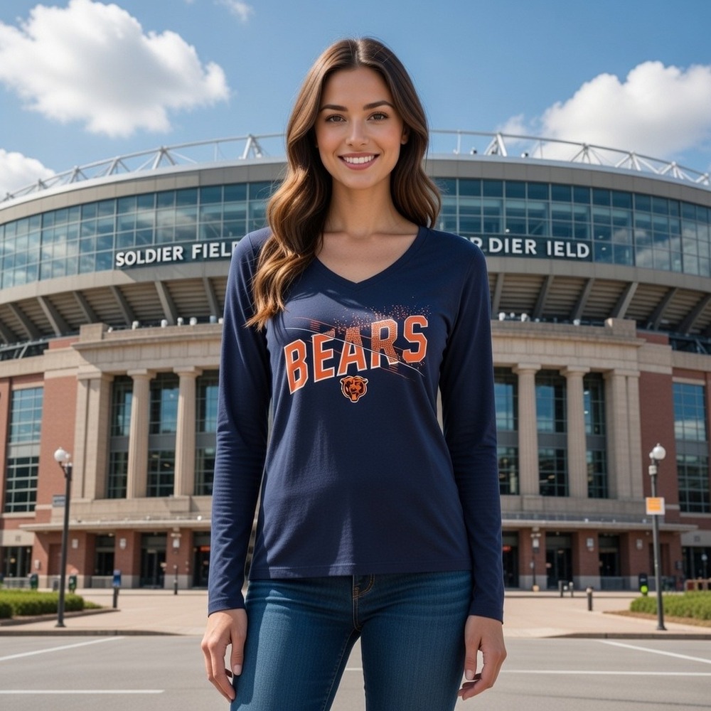 Chicago Bears NFL Team Apparel Womens Long‎ Sleeve V Neck Shirt Medium M